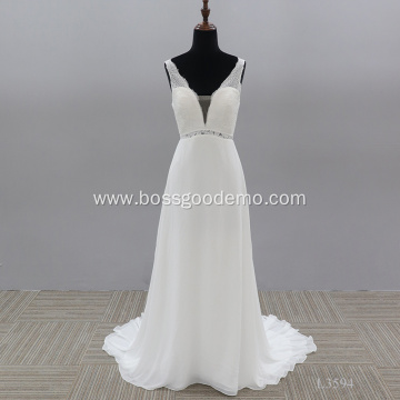 Modern Sexy V Neck Illusion Backless Bridal Gowns Wedding Dresses Sweep Train